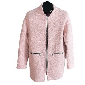 Bershka Lagenlook Dusky Pink Wool Zip Up Knit Jacket